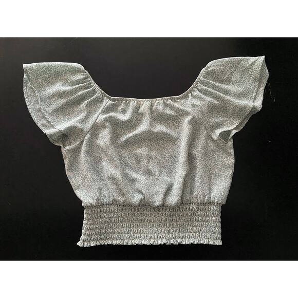 MONTEAU Los Angeles Light Blue Floral Crop Summer Top sz M - Picture 6 of 10